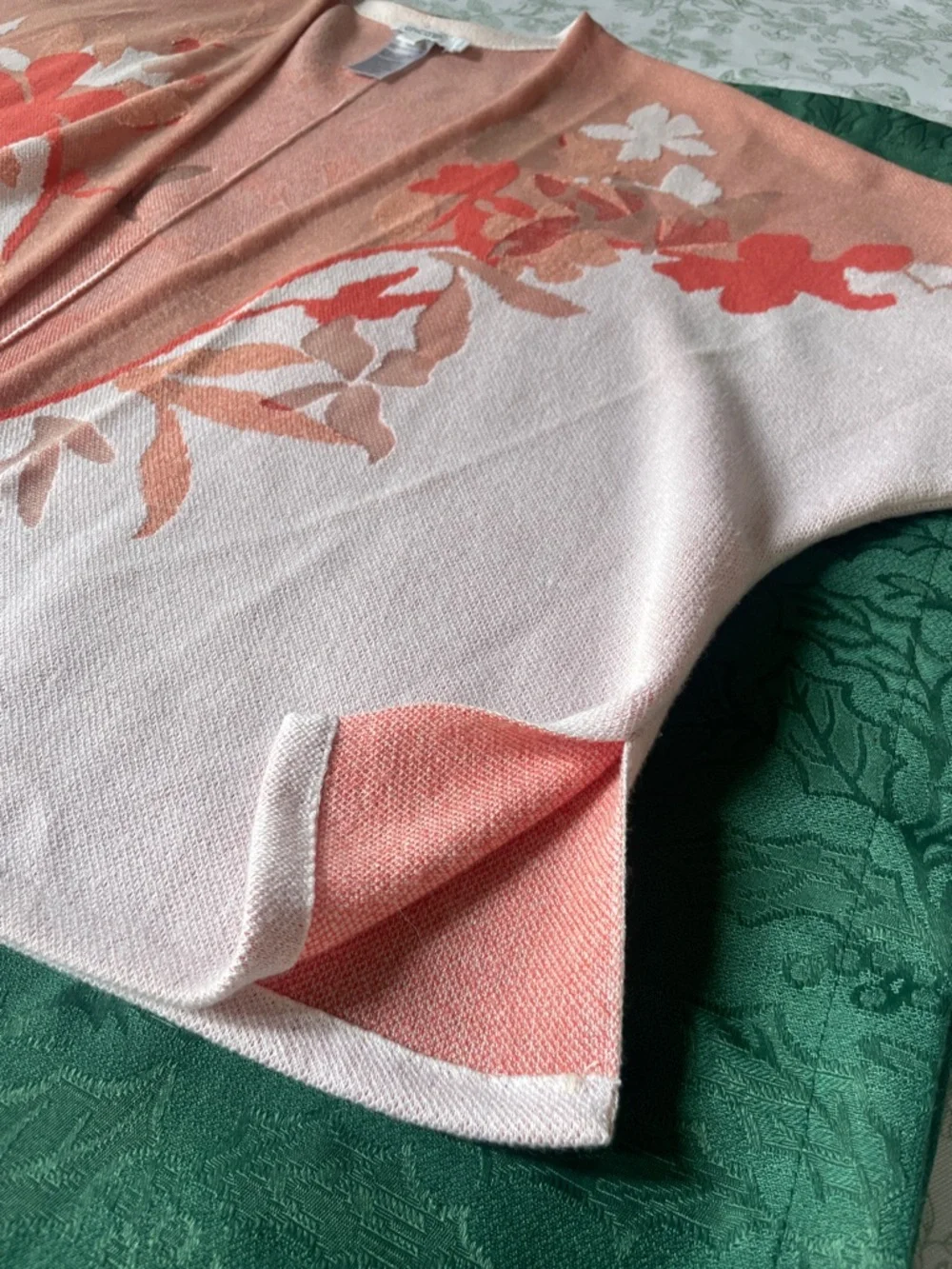 Chico's Coral and Light Pink Floral Open-Front Cardigan - Picture 5 of 8